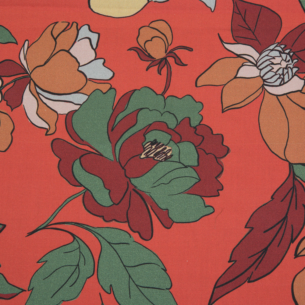 Cotton Poplin - Hot Coral Floral - Libertad de Excelencia Print - Mood Exclusive Avenable Collection Full