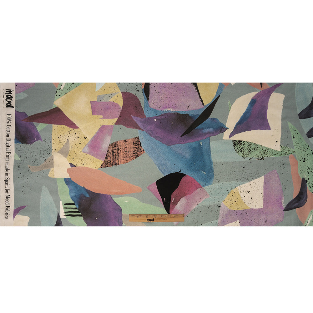 Cotton Poplin - Gray and Multicolor Abstract - Purple Haze Print - Mood Exclusive Avenable Collection Folded