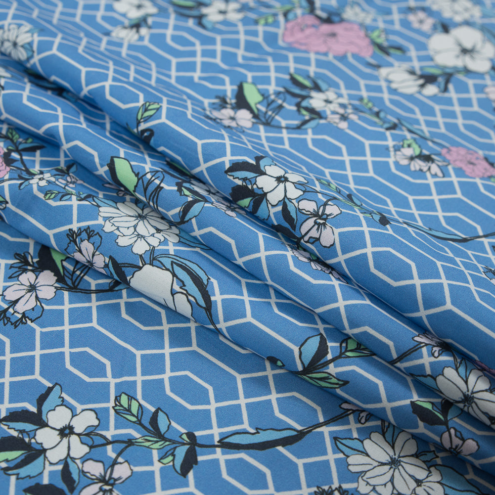 Cotton Poplin - Blue Floral and Geometric - La Fortuna de lo Memorable Print - Mood Exclusive Avenable Collection Detail