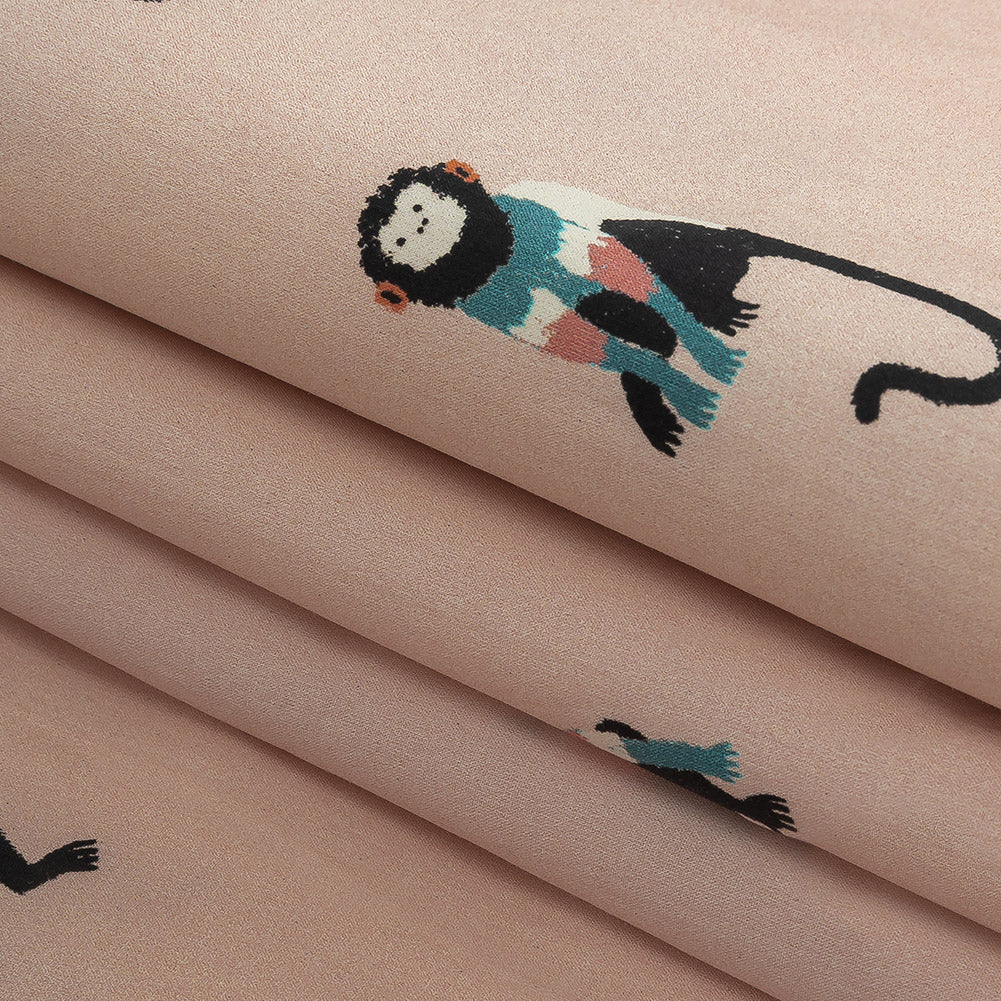 Cotton Poplin - Pink Monkeys - Scimmie Curiosie Print - Mood Exclusive Avenable Collection Detail
