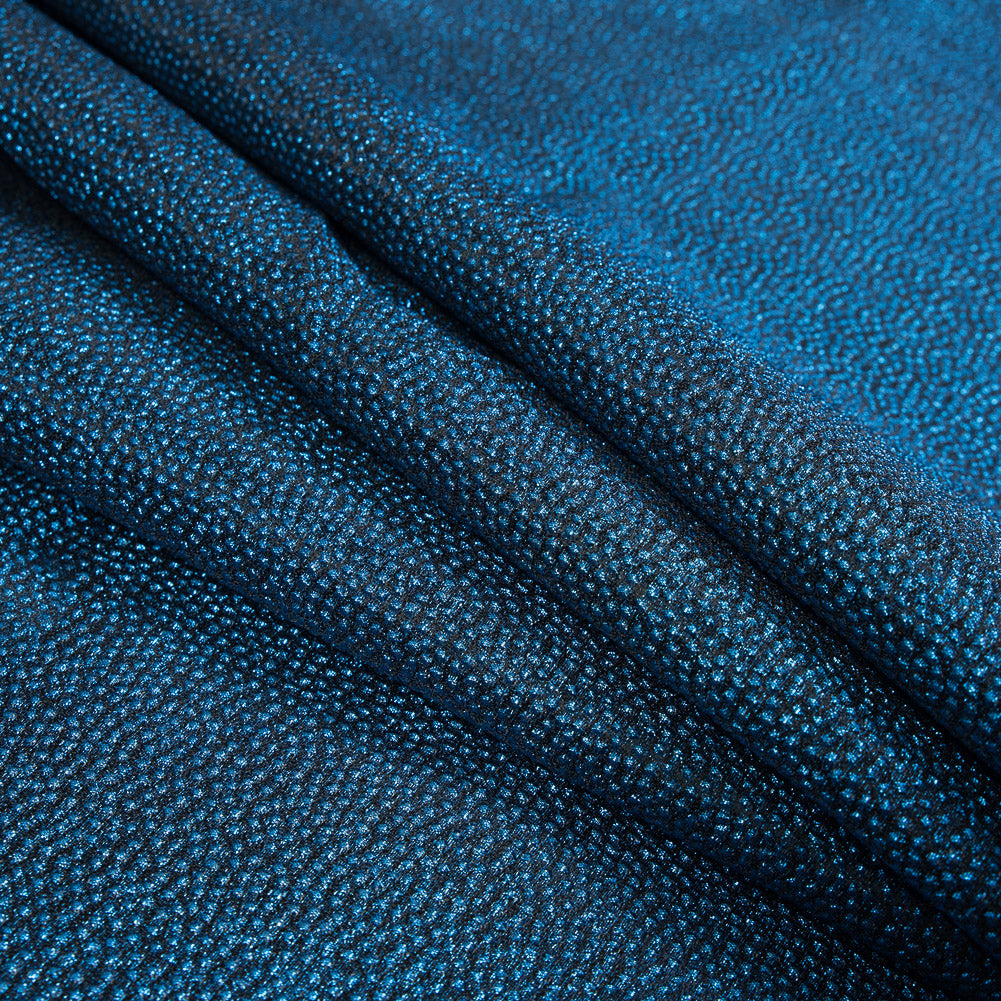 Metallic Blue and Black Cheetah Spotted Luxury Brocade - Detail