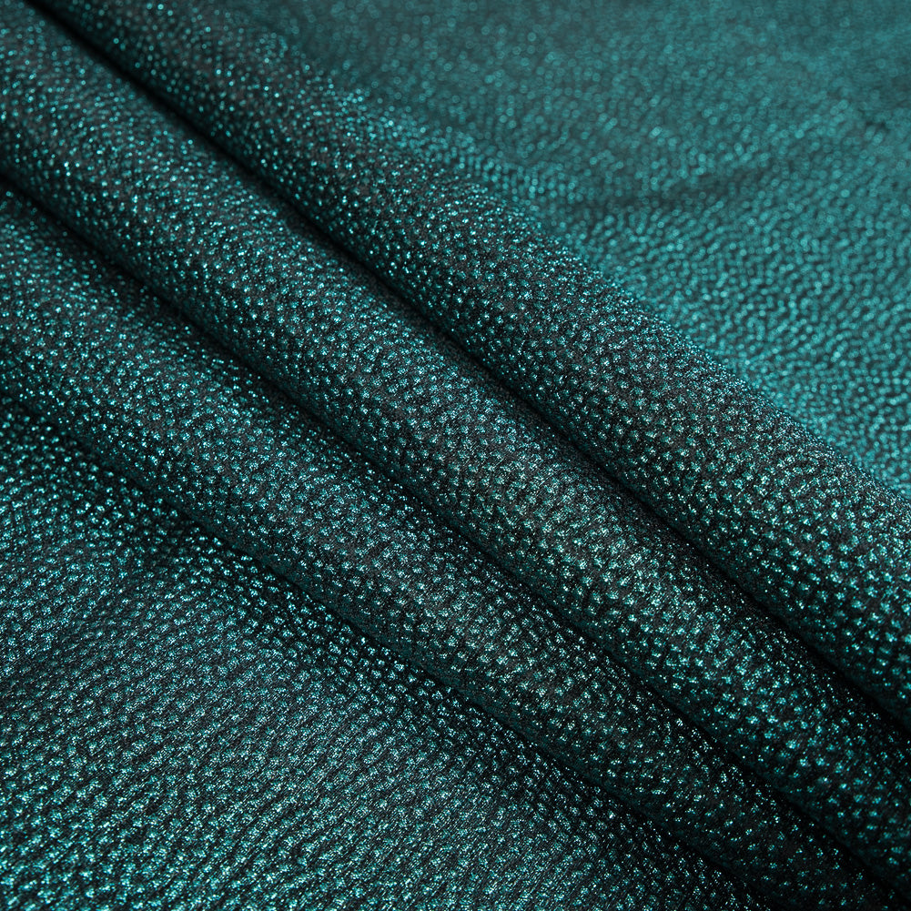 Metallic Teal and Black Cheetah Spotted Luxury Brocade - Detail
