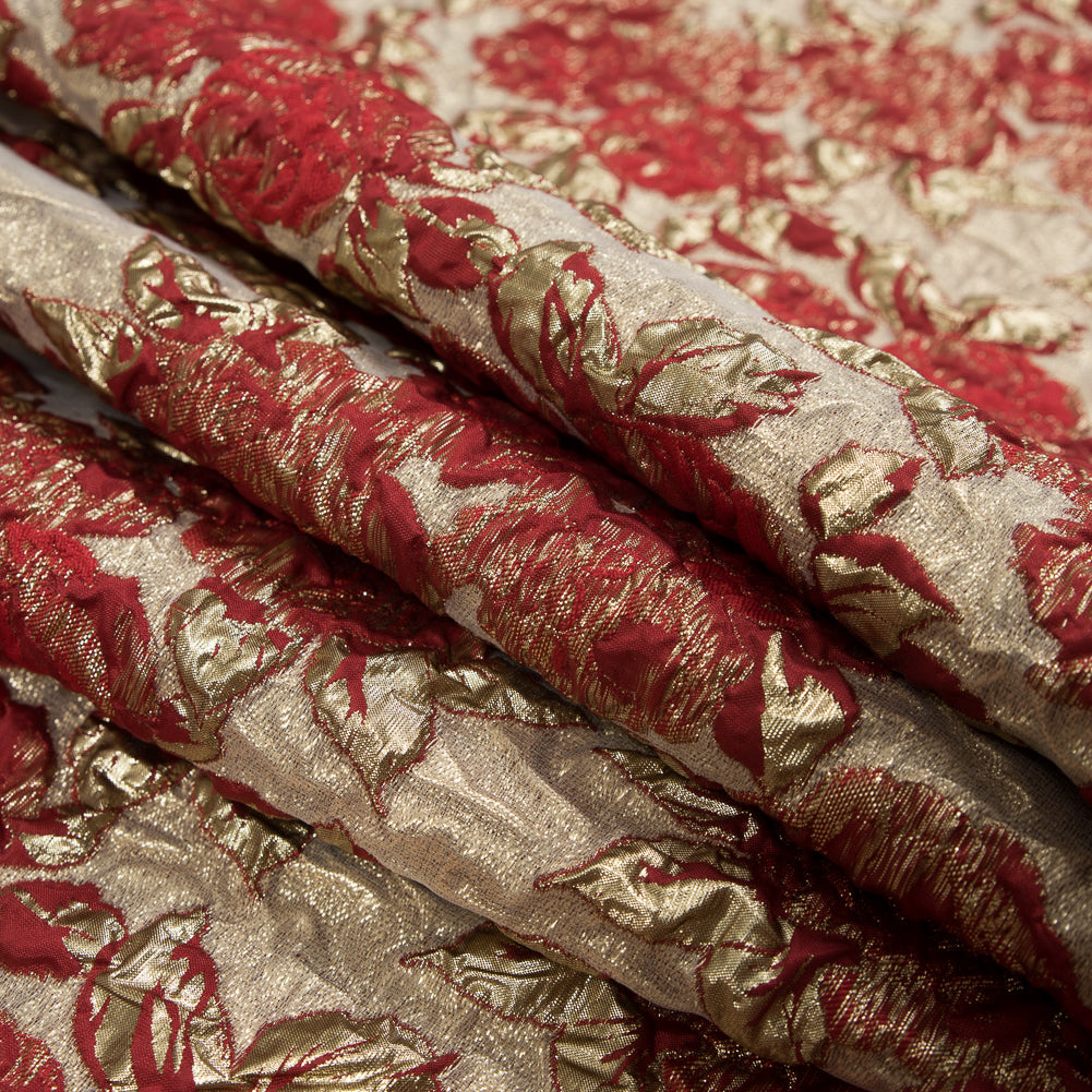 Red Luxury Floral Metallic Brocade - Detail