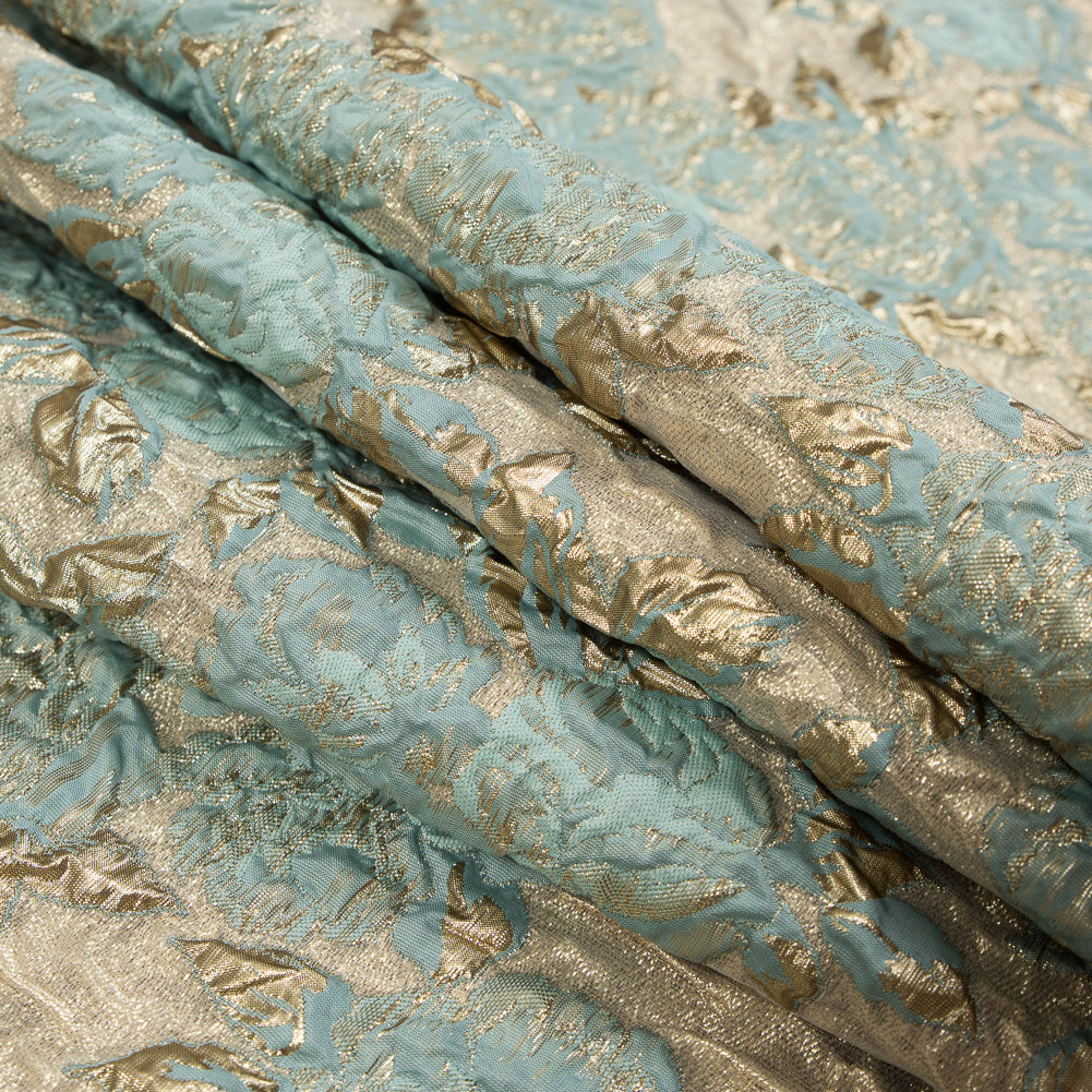 Seafoam Blue Luxury Floral Metallic Brocade - Detail