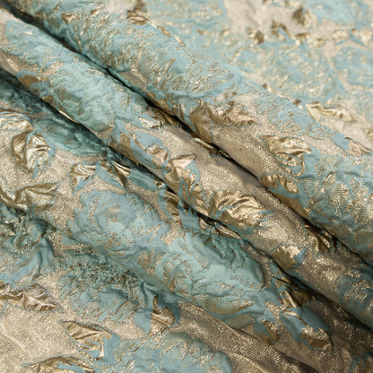 Seafoam Blue Luxury Floral Metallic Brocade - Detail