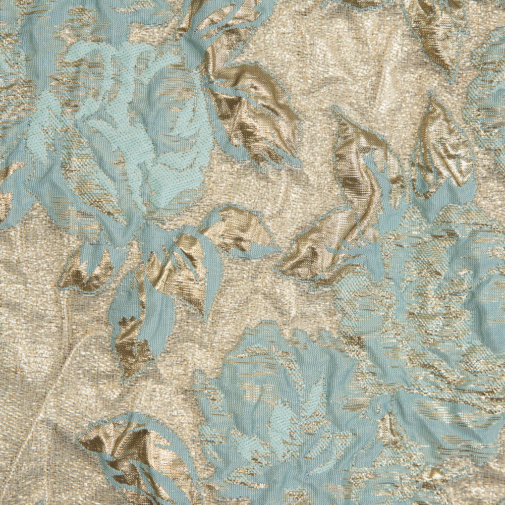 Seafoam Blue Luxury Floral Metallic Brocade - Full
