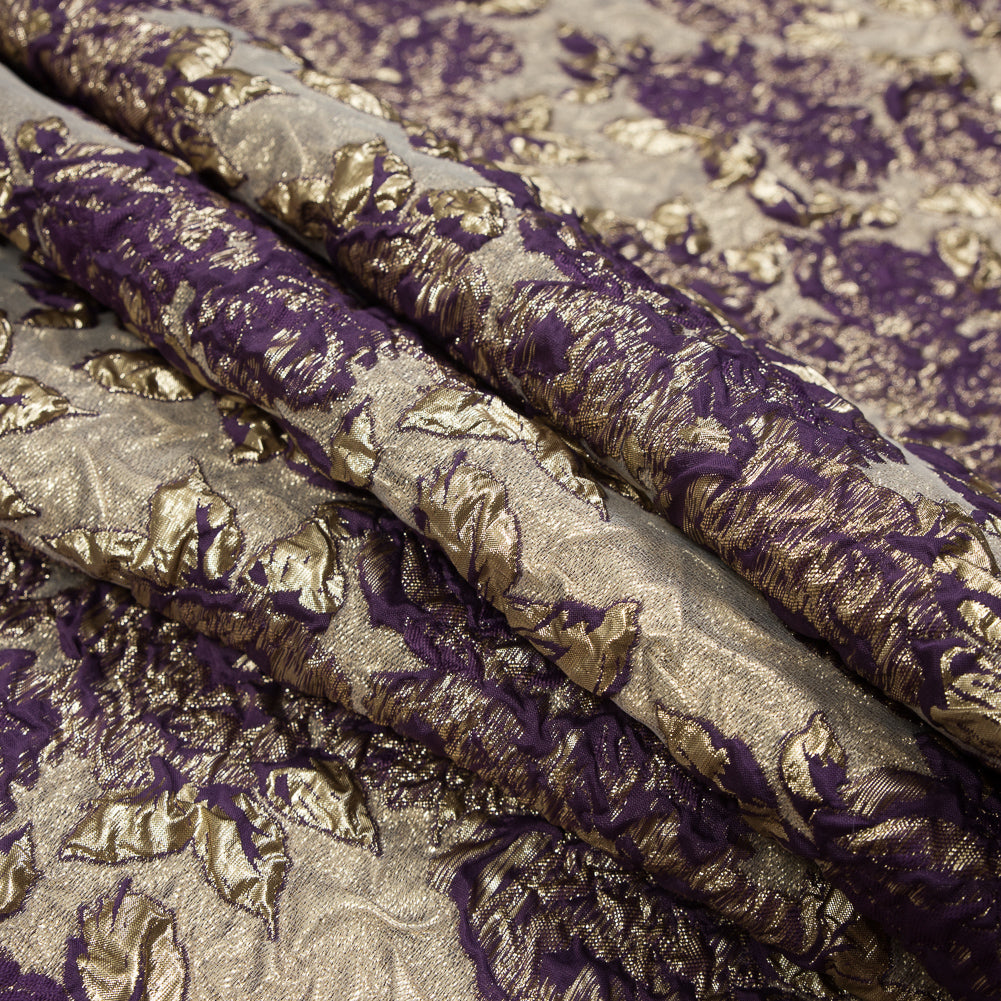 Regal Purple Luxury Floral Metallic Brocade Folded