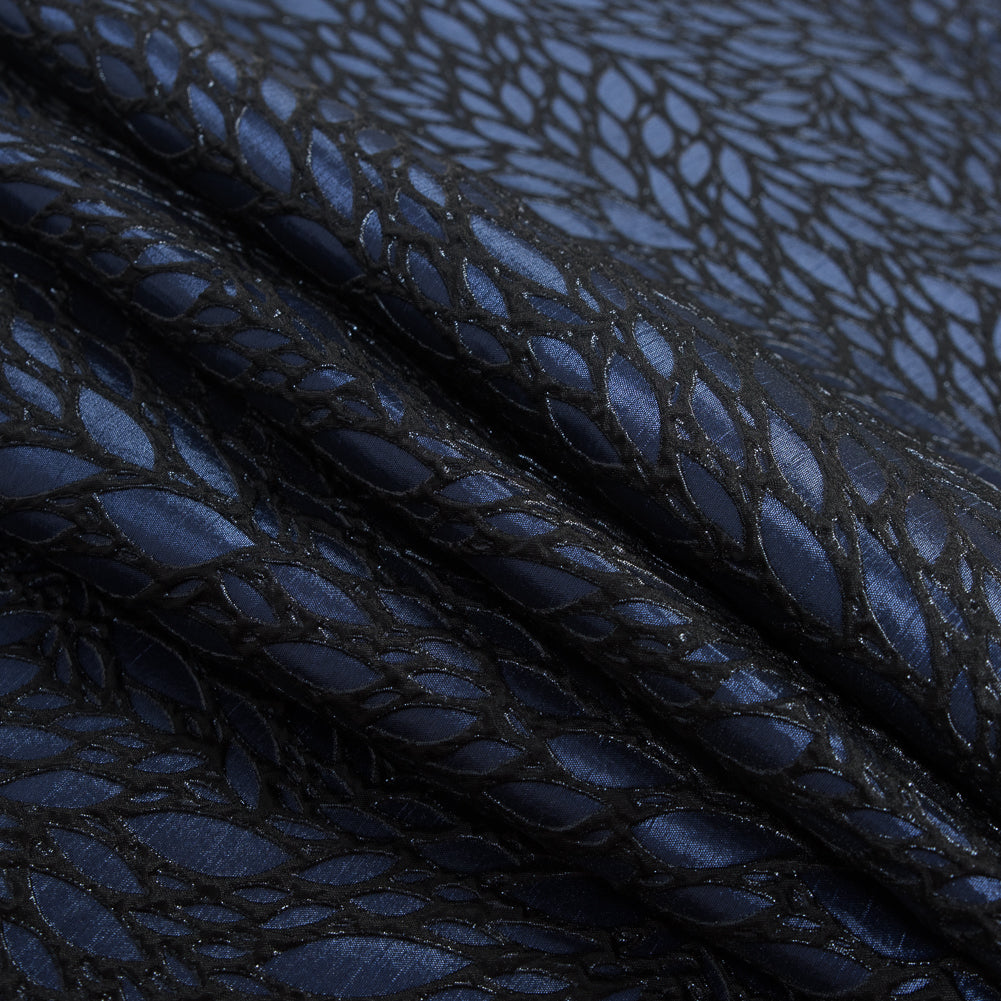 Blue and Black Luxury Abstract Metallic Brocade - Detail