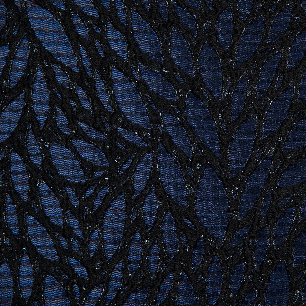 Blue and Black Luxury Abstract Metallic Brocade - Full