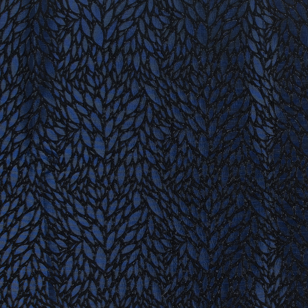 Blue and Black Luxury Abstract Metallic Brocade