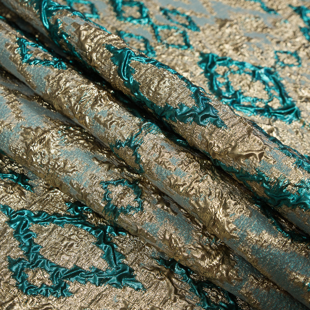 Teal and Gold Luxury Geometric Metallic Brocade - Detail