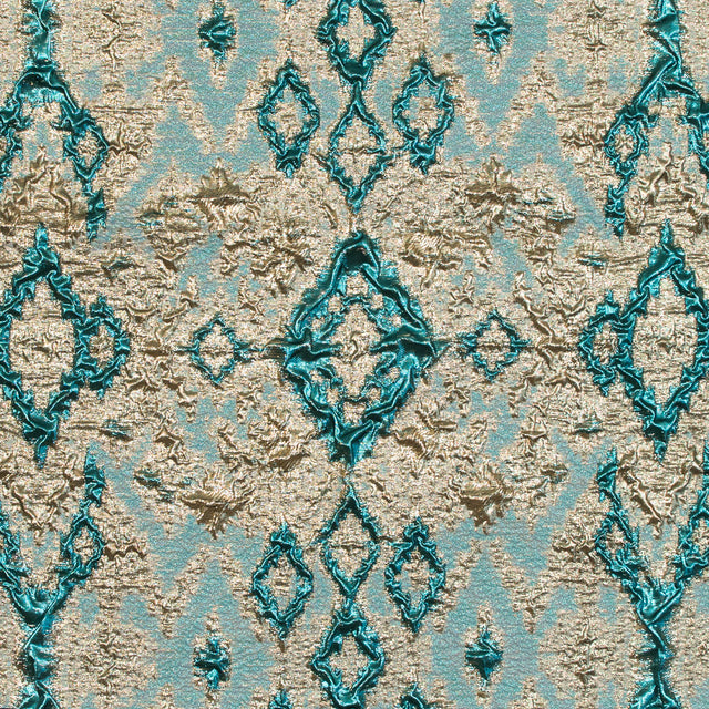 Teal and Gold Luxury Geometric Metallic Brocade