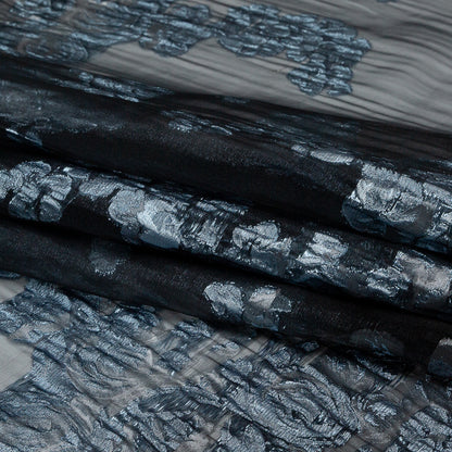 Metallic Powder Blue Silver Luxury Floral Burnout Brocade - Folded