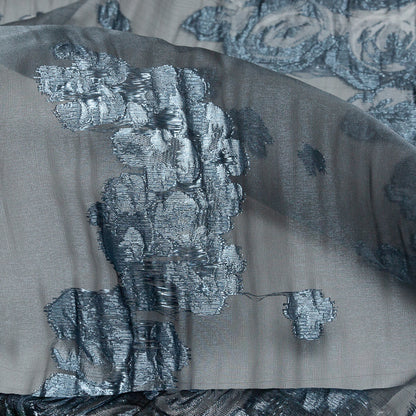 Metallic Powder Blue Silver Luxury Floral Burnout Brocade - Detail