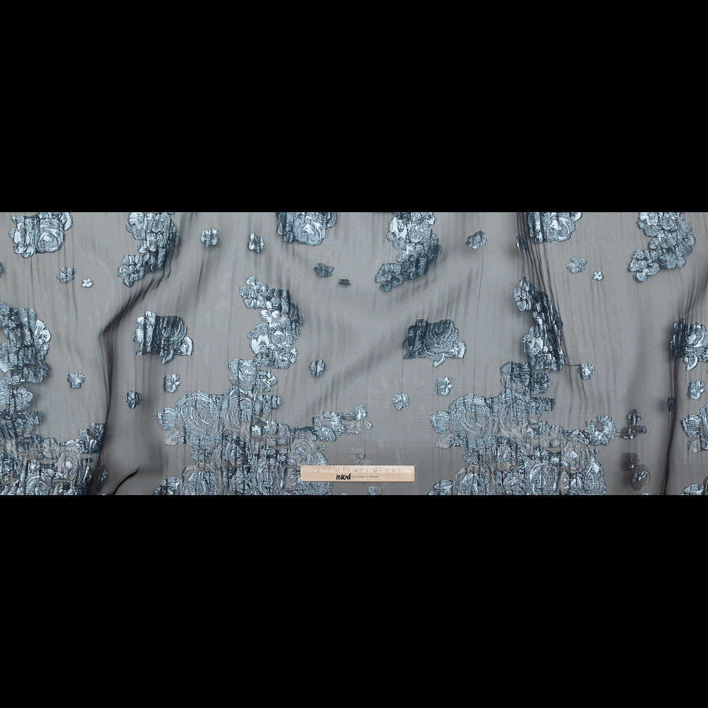 Metallic Powder Blue Silver Luxury Floral Burnout Brocade - Full