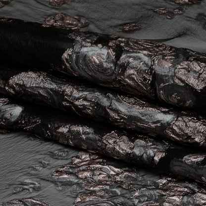 Black and Metallic Pink Luxury Floral Burnout Brocade - Folded
