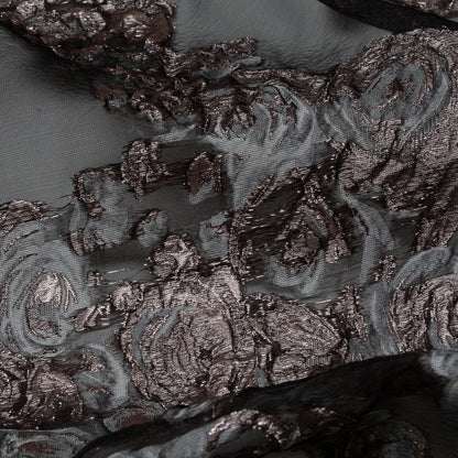 Black and Metallic Pink Luxury Floral Burnout Brocade - Detail