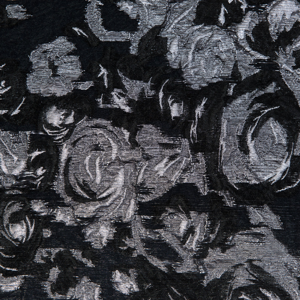 Black and Metallic Silver Luxury Floral Burnout Brocade Full