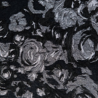 Black and Metallic Silver Luxury Floral Burnout Brocade Full