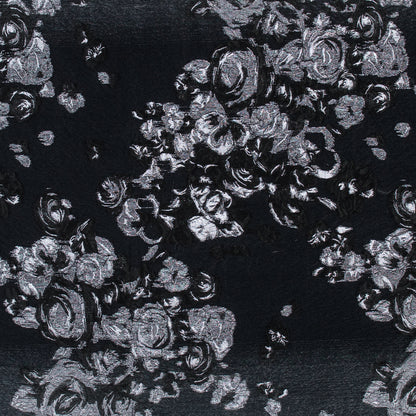 Black and Metallic Silver Luxury Floral Burnout Brocade