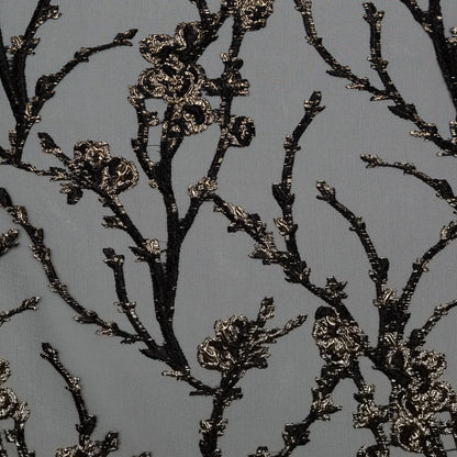 Black and Metallic Gold Luxury Floral Burnout Brocade
