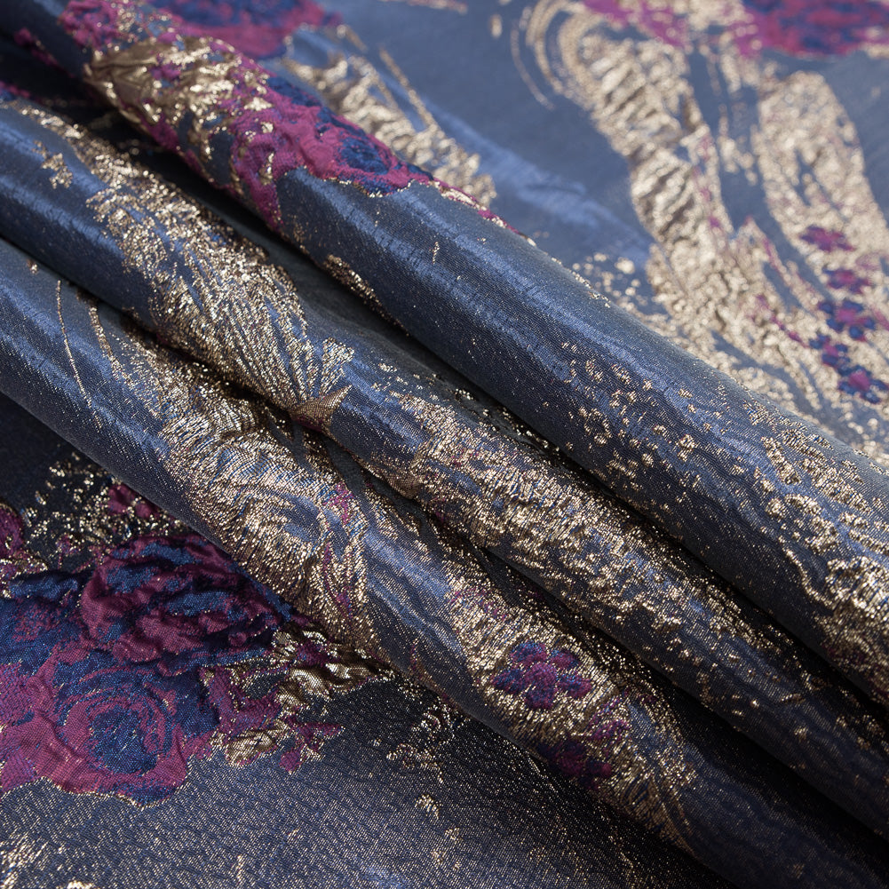 Blue, Magenta and Gold Luxury Abstract Metallic Brocade Detail