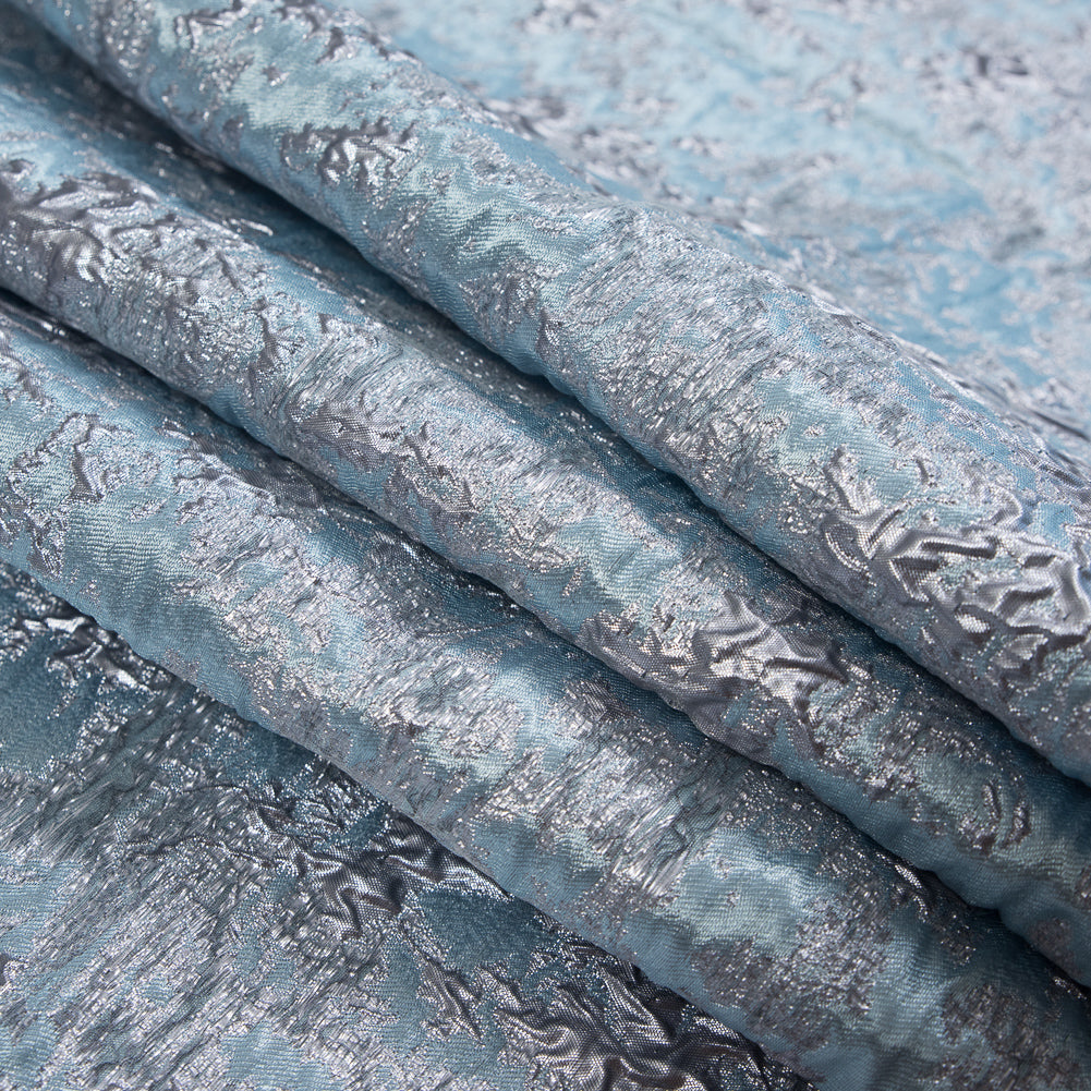 Aqua and Rose Gold Luxury Abstract Metallic Brocade - Folded