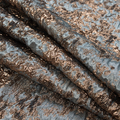Stone Blue and Antique Gold Luxury Abstract Metallic Brocade Detail