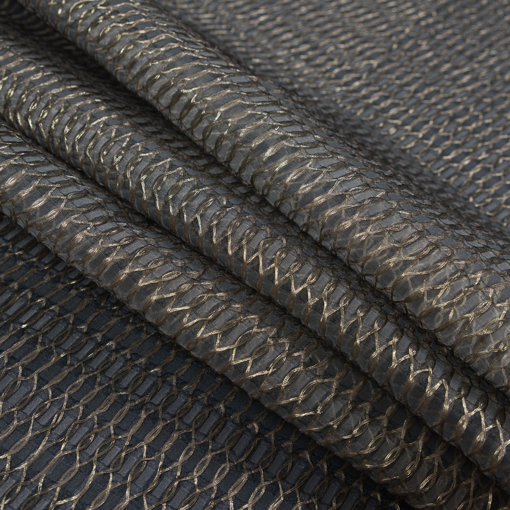 Metallic Gold and Gray Luxury Embroidered Organza Brocade - Detail