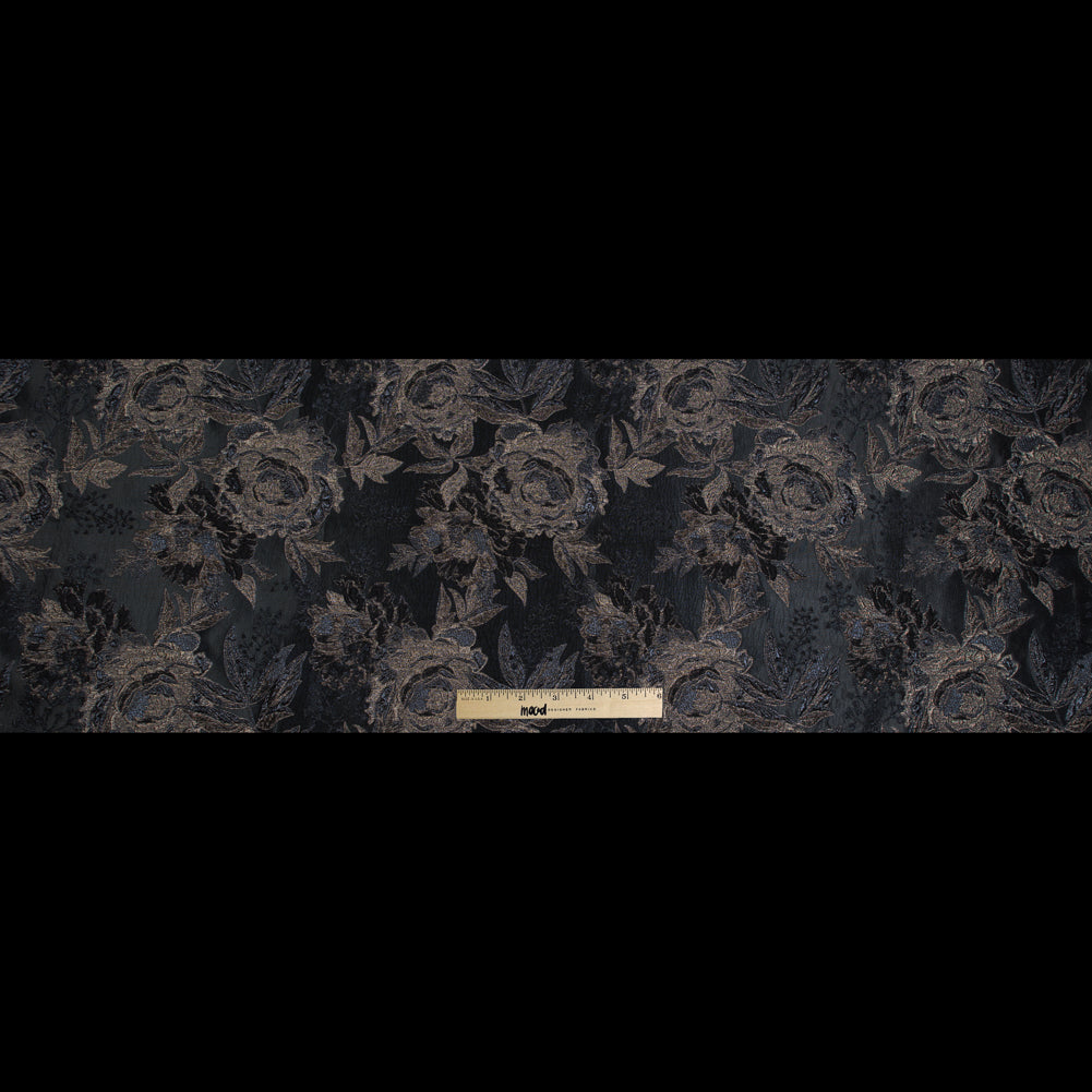 Black and Antique Gold Luxury Floral Metallic Brocade - Folded