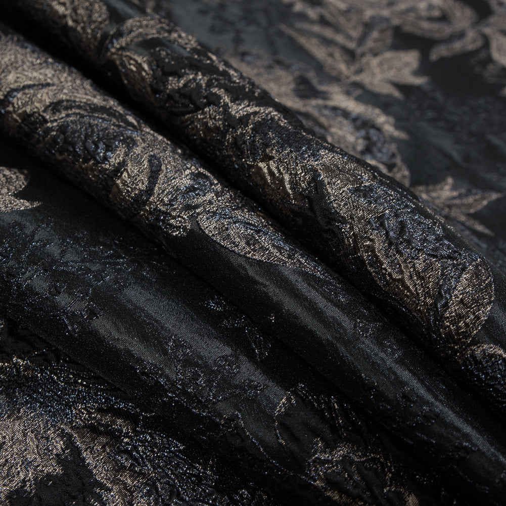 Black and Antique Gold Luxury Floral Metallic Brocade - Detail