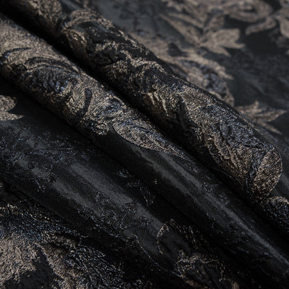 Black and Antique Gold Luxury Floral Metallic Brocade - Detail