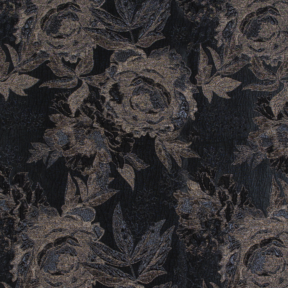 Black and Antique Gold Luxury Floral Metallic Brocade