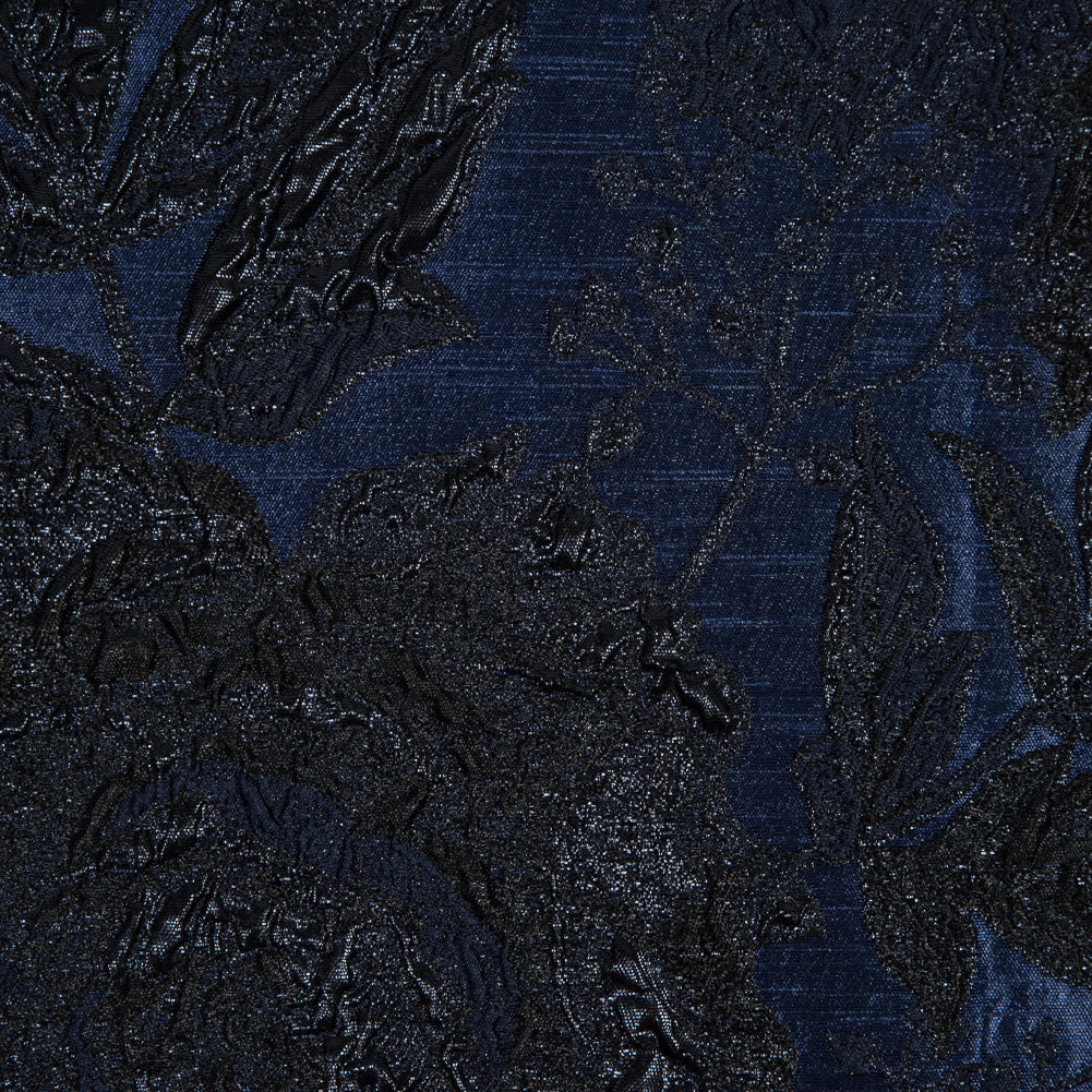 Blue and Black Luxury Floral Metallic Brocade - Full