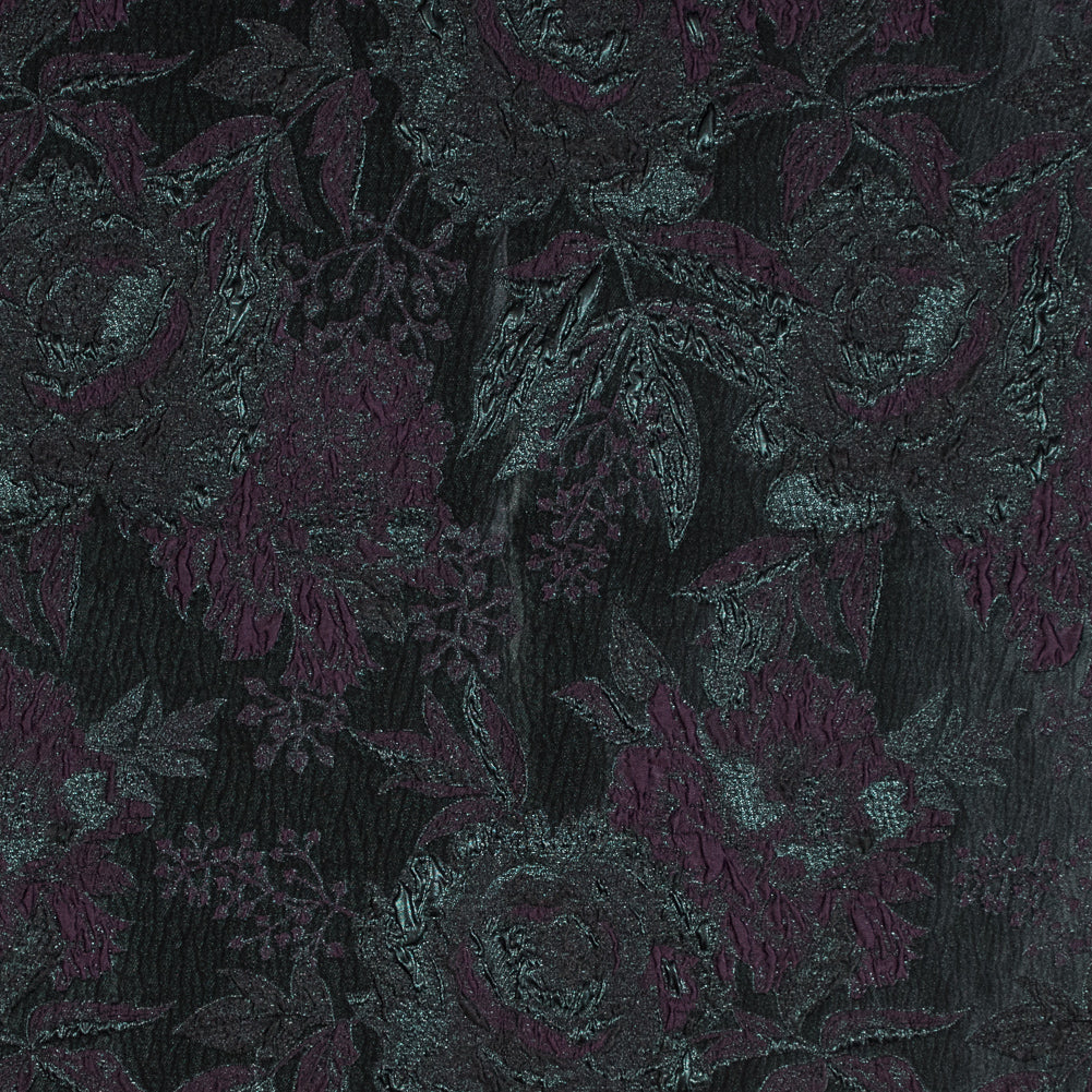 Aubergine and Forest Green Luxury Floral Metallic Brocade
