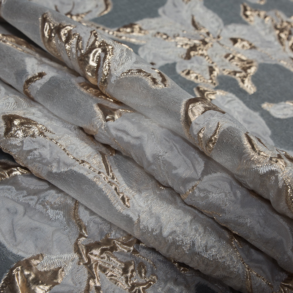 Metallic Gold and White Luxury Floral Burnout Brocade - Detail