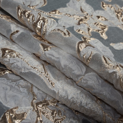 Metallic Gold and White Luxury Floral Burnout Brocade - Detail