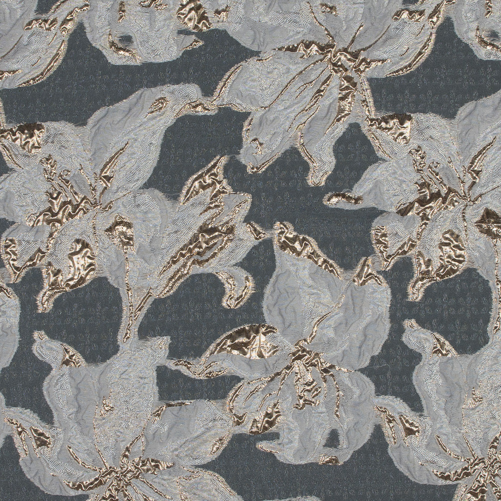 Metallic Gold and White Luxury Floral Burnout Brocade