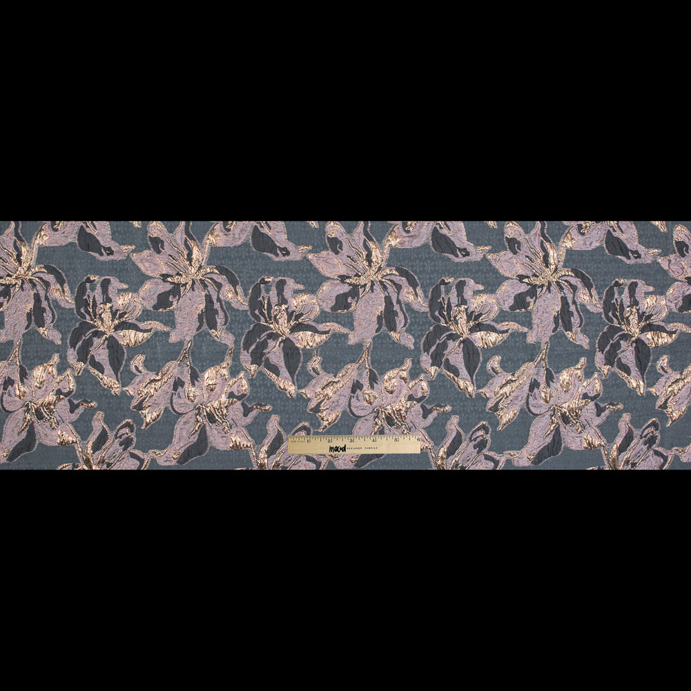 Mauve, Gray and Metallic Gold Luxury Floral Burnout Brocade - Folded