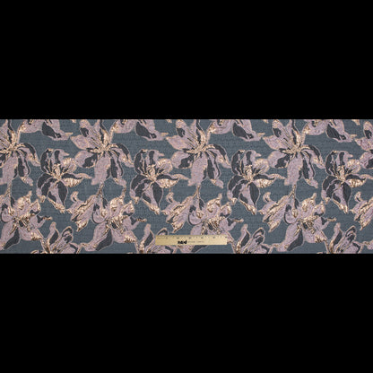 Mauve, Gray and Metallic Gold Luxury Floral Burnout Brocade - Folded