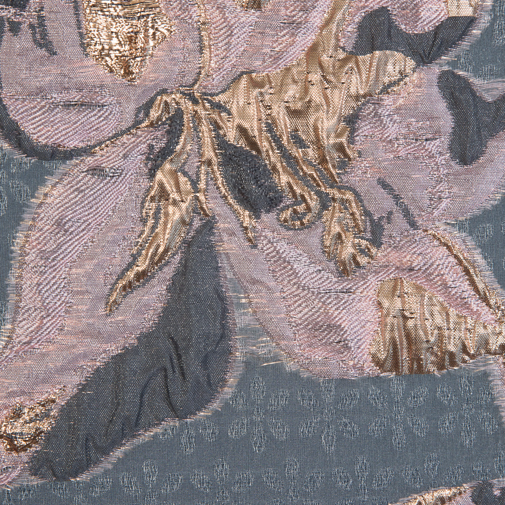 Mauve, Gray and Metallic Gold Luxury Floral Burnout Brocade - Full
