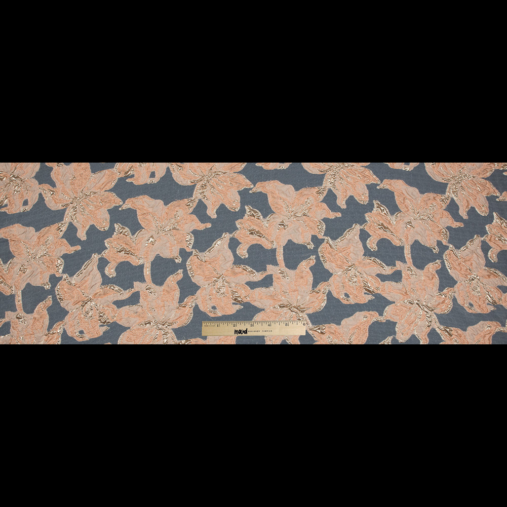 Peach and Metallic Gold Luxury Floral Burnout Brocade Folded