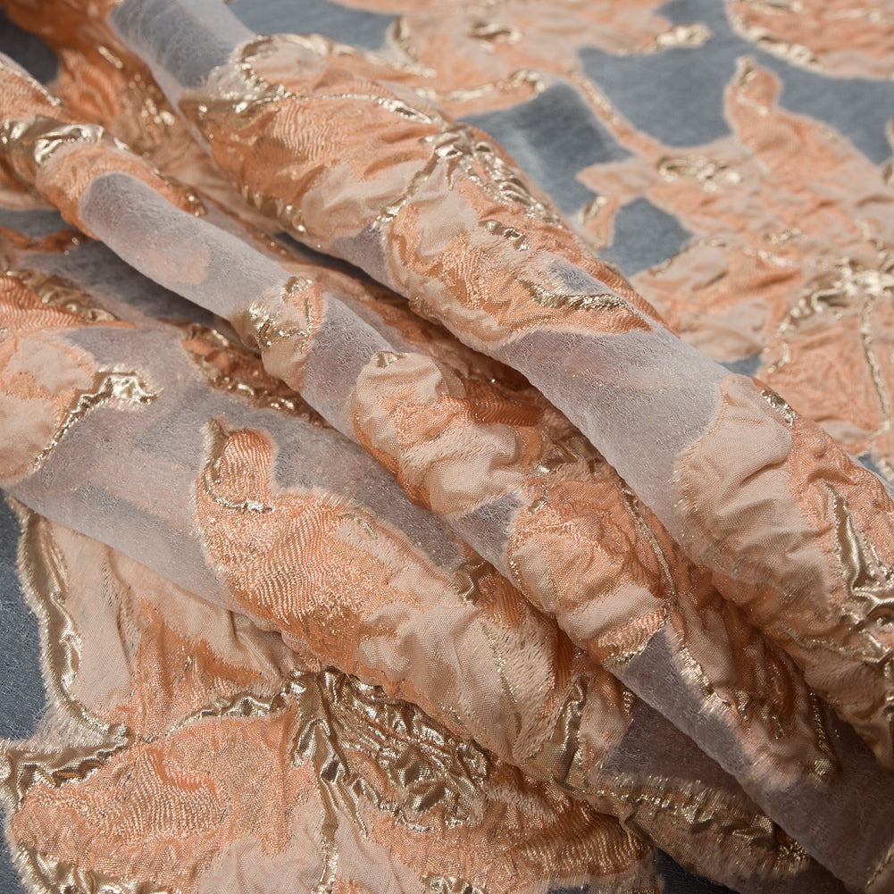 Peach and Metallic Gold Luxury Floral Burnout Brocade Detail