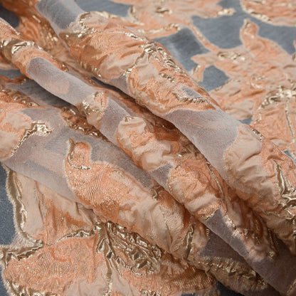 Peach and Metallic Gold Luxury Floral Burnout Brocade Detail