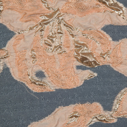 Peach and Metallic Gold Luxury Floral Burnout Brocade Full