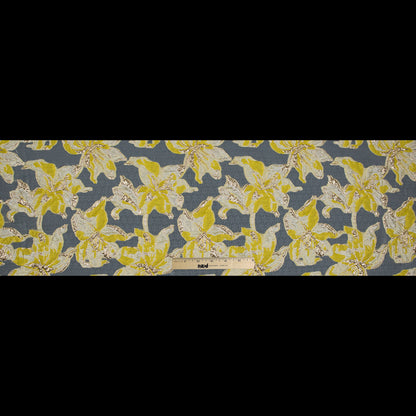 Yellow and Metallic Gold Luxury Floral Burnout Brocade - Folded