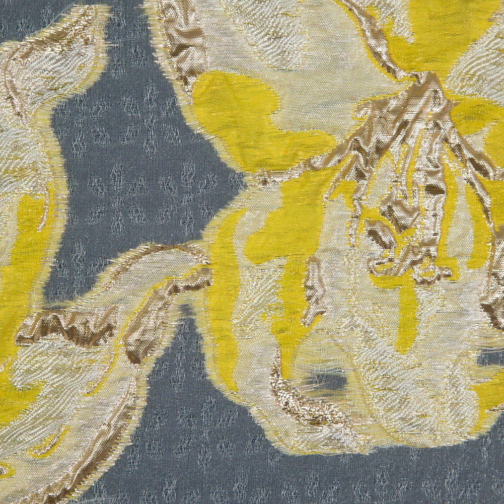 Yellow and Metallic Gold Luxury Floral Burnout Brocade - Full