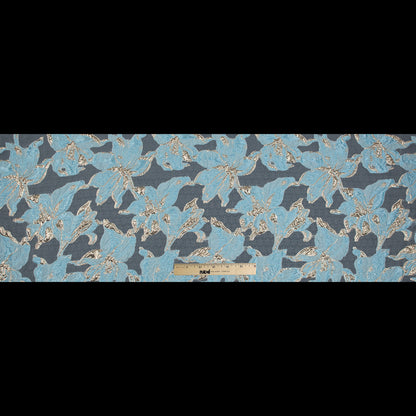 Sky Blue and Metallic Gold Luxury Floral Burnout Brocade - Folded