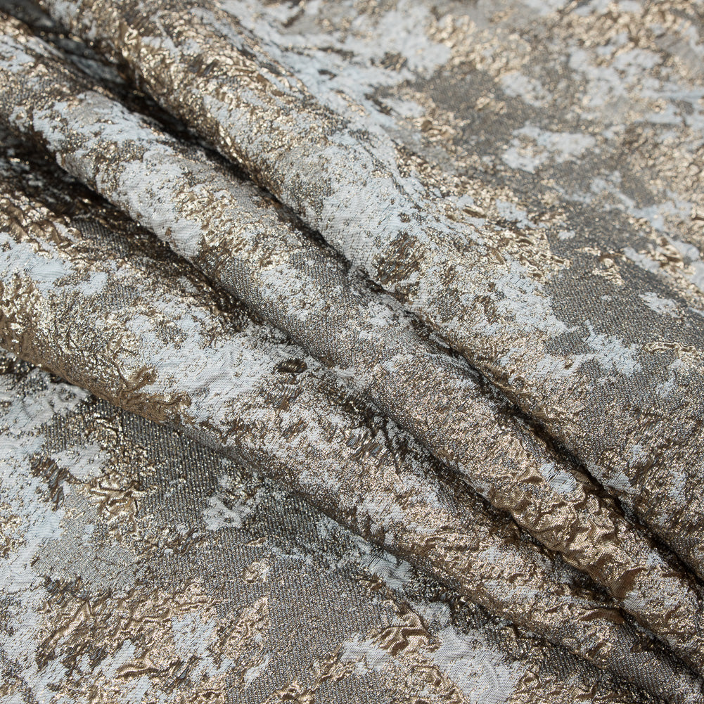 Gold and Pale Gray Luxury Abstract Metallic Brocade - Detail