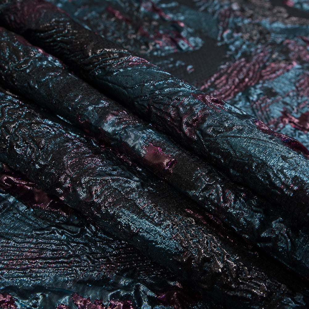 Magenta and Teal Luxury Floral Metallic Brocade - Detail
